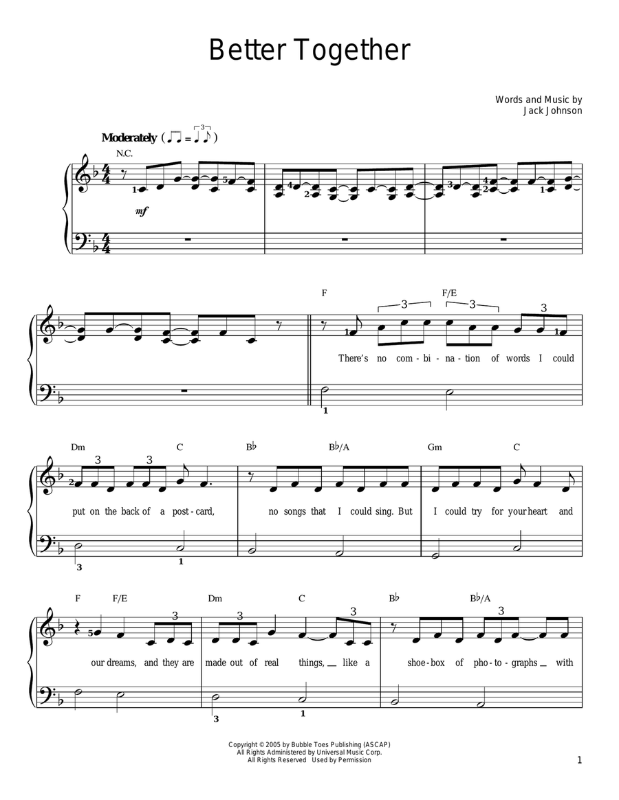 Better Together Easy Piano scores gallery preview page 1