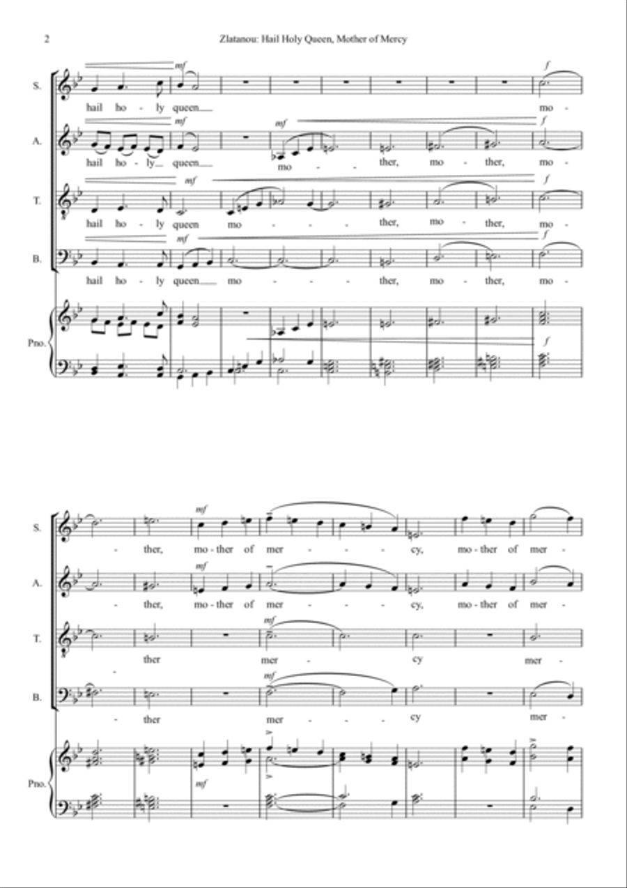 HAIL, HOLY QUEEN, for SATB choir with optional organ 4-Part scores gallery preview page 2
