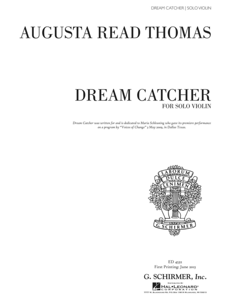 Augusta Read Thomas : Dream Catcher - Solo Violin