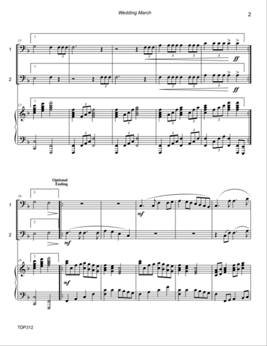 WEDDING MARCH (Mendelssohn) - TROMBONE DUET with Piano accompaniment Brass Duet scores gallery preview page 2