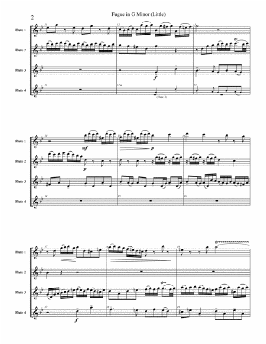 Fugue in G Minor (Little) BWV 578 (flute quartet version) Flute Quartet scores gallery preview page 4