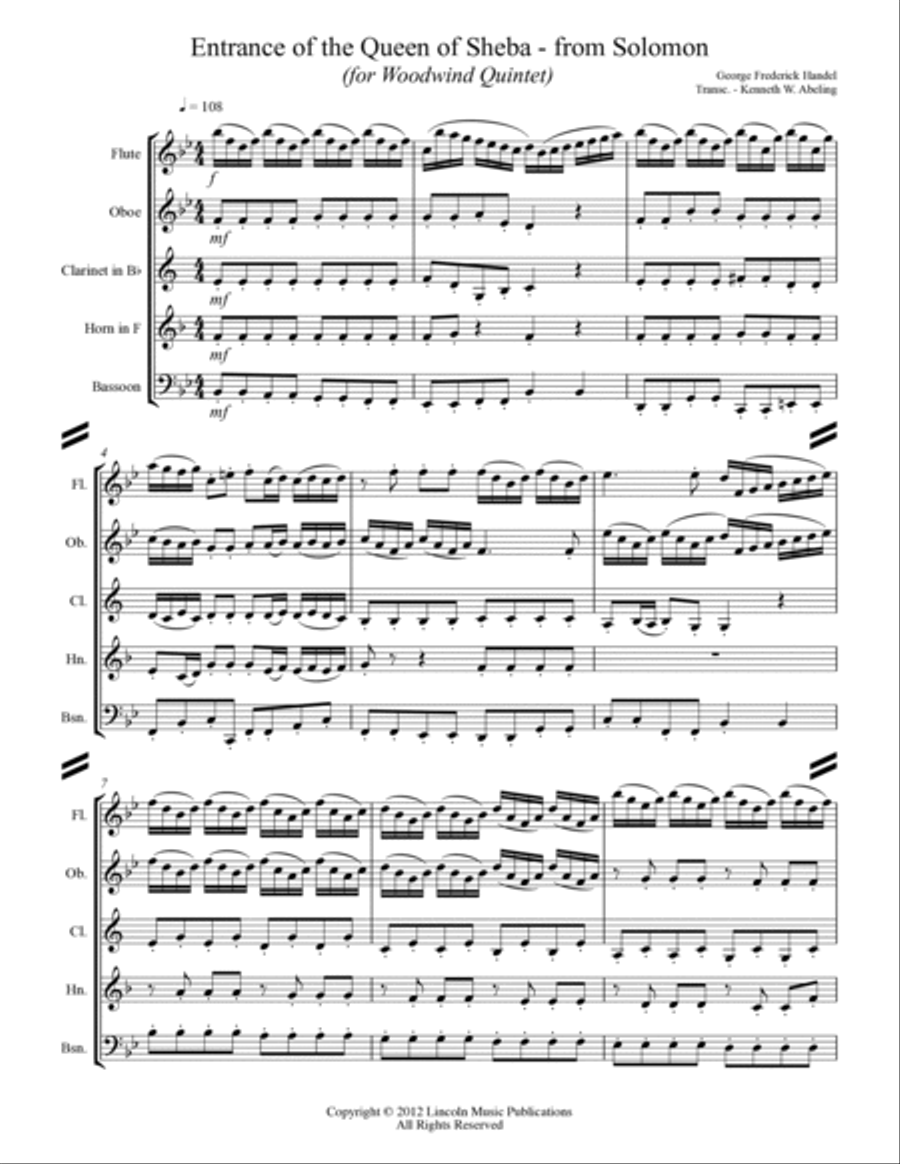 Arrival of the Queen of Sheba (for Woodwind Quintet) Woodwind Quintet scores gallery preview page 2