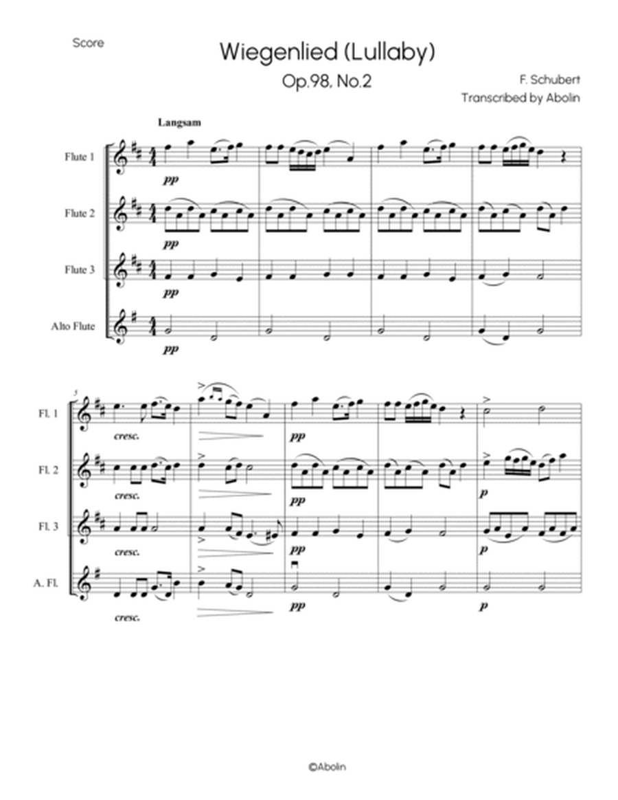 Schubert: Wiegenlied (Lullaby), Op.98, No.2, - Flute Choir (Flute Quartet) image number null