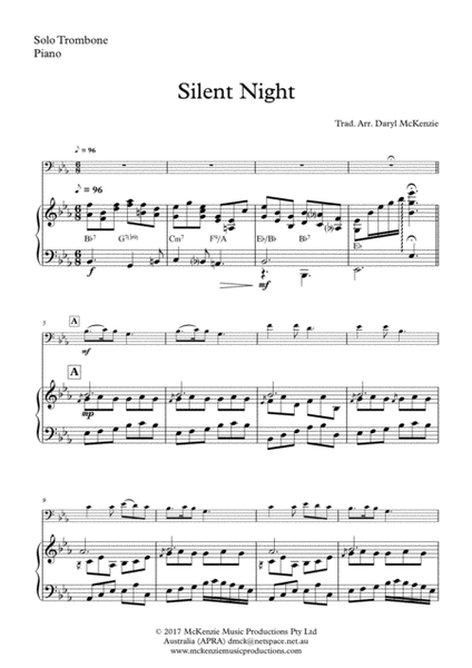 Silent Night - Trombone Solo with Piano Accompaniment Key of Eb image number null