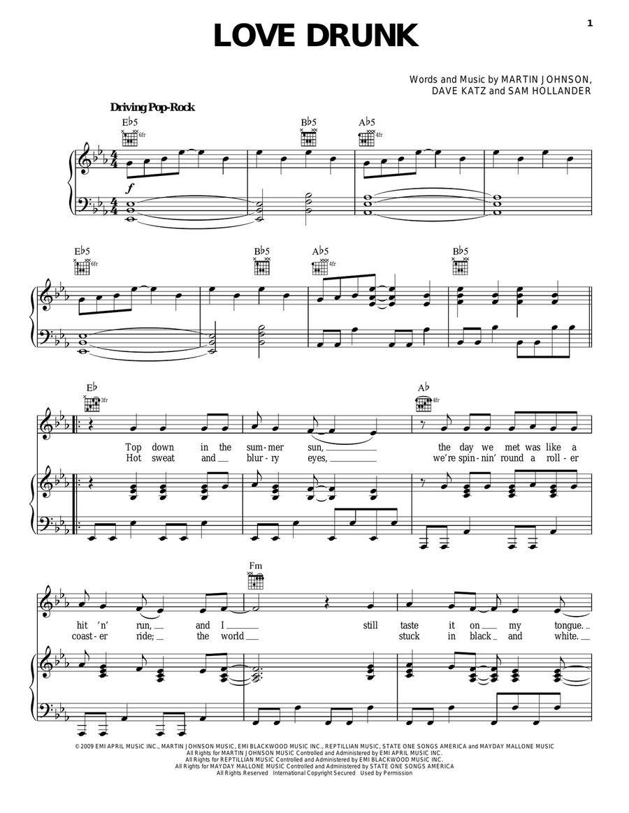 Love Drunk Love Drunk Piano, Vocal, Guitar scores gallery preview page 1