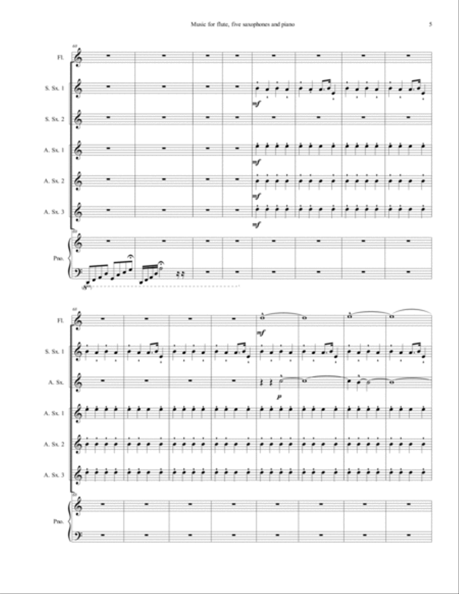 Music for flute, five saxophones and piano Small Ensemble scores gallery preview page 5