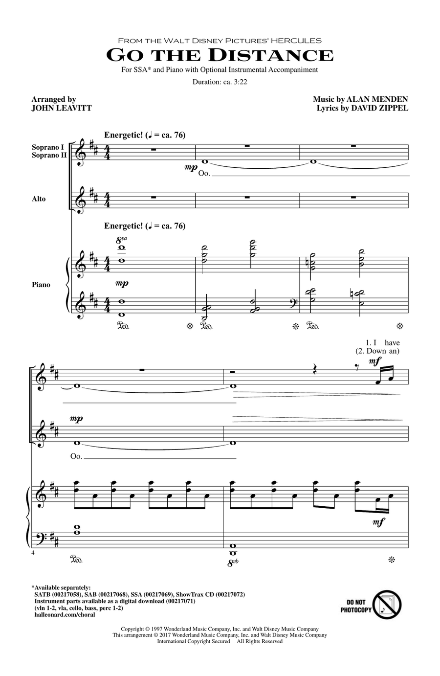 Go The Distance (from Hercules) (arr. John Leavitt) SSA scores gallery preview page 1