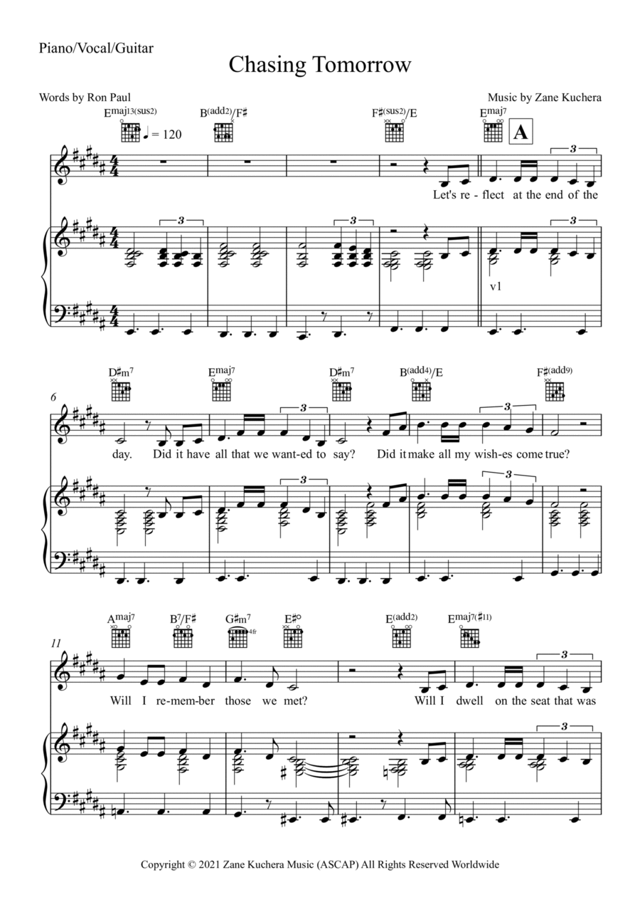 Chasing Tomorrow Piano, Vocal, Guitar - Digital Sheet Music