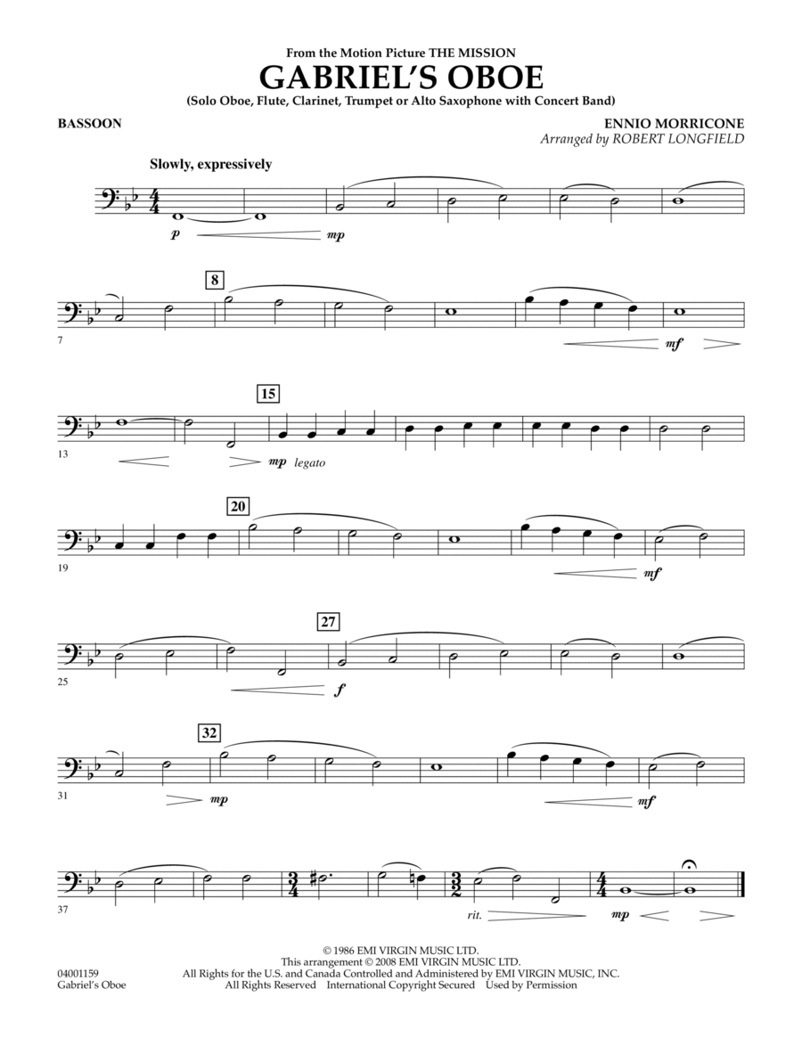 Gabriel's Oboe (from The Mission) - Bassoon Bassoon scores gallery preview page 1