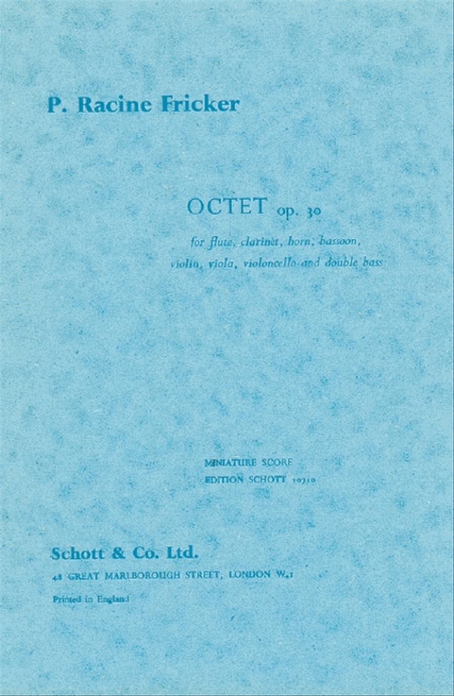 Octet Op.30 Study Score by Peter Racine Fricker Bassoon - Sheet Music