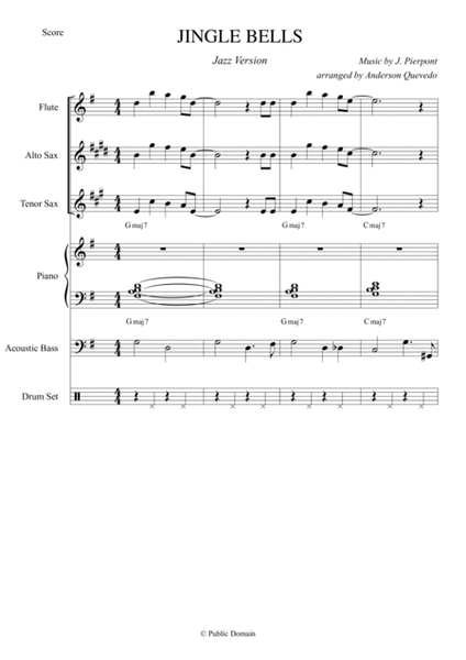 Jingle Bells - Jazz Version Series - Score and Parts ( Flute, Alto Sax, Tenor Sax, Piano, Bass and D