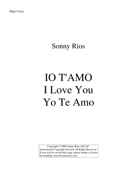 IO T'AMO Voice - Digital Sheet Music