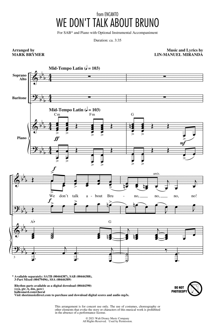 We Don't Talk About Bruno (from Encanto) - SAB Choir 3-Part scores gallery preview page 1