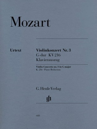 Book cover for Mozart - Concerto No 3 G K 216 Violin/Piano Urtext