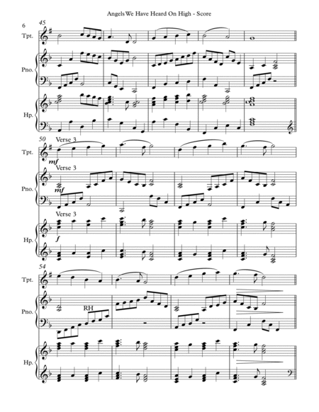 Angels We Have Heard On High, Trio for Bb Trumpet, Harp and Piano by Serena O'Meara Trumpet Trio - Digital Sheet Music