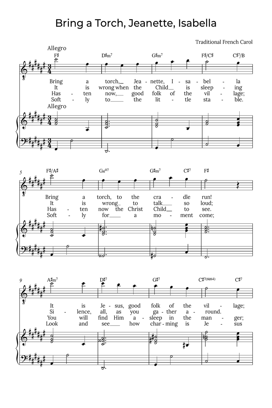 Bring a Torch, Isabella - Baritone with chords in F#, Jeanette Voice Solo scores gallery preview page 1