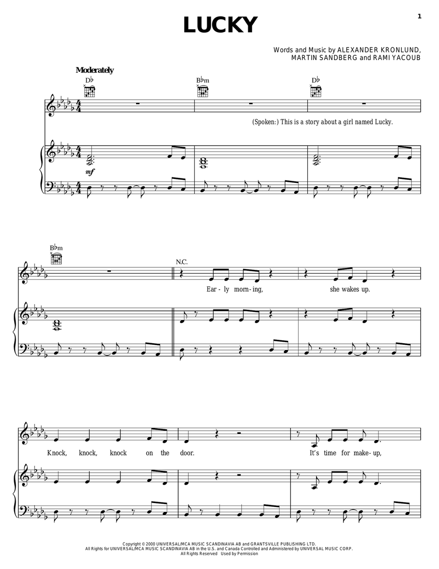 Lucky Lucky Piano, Vocal, Guitar scores gallery preview page 1