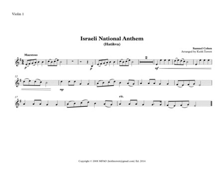 Israeli National Anthem for String Orchestra ("Hatikvah") image number null