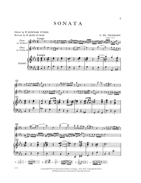 Sonata In C Minor For Flute, Oboe & Piano Or Two Violins & Piano (With Cello Ad Lib.)