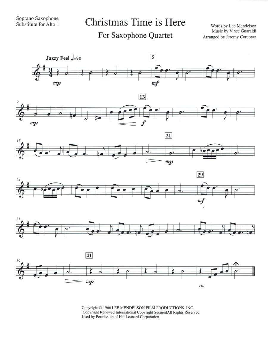 Christmas Time Is Here Saxophone Quartet scores gallery preview page 5