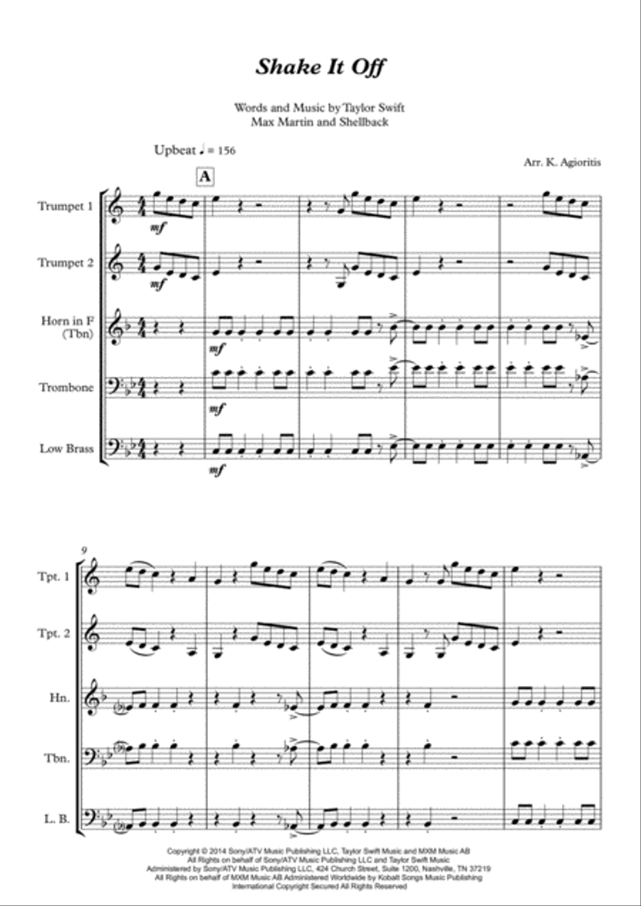 Shake It Off Shake It Off Brass Quartet scores gallery preview page 2