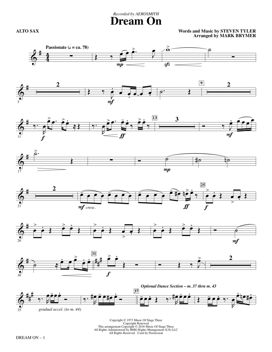 Dream On (arr. Mark Brymer) - Alto Sax Choir scores gallery preview page 1