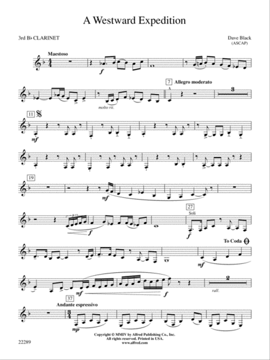A Westward Expedition: 3rd B-flat Clarinet Concert Band scores gallery preview page 1