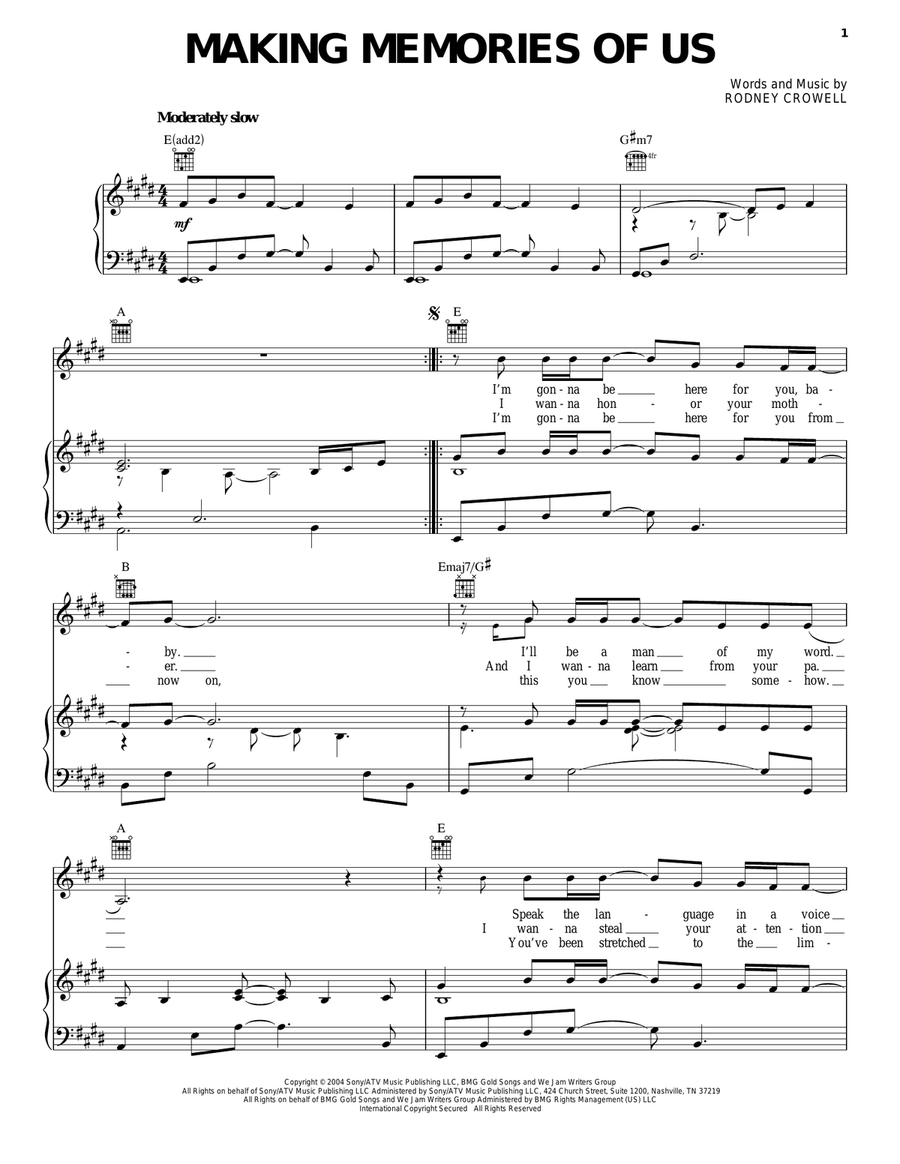 Making Memories Of Us Piano, Vocal, Guitar scores gallery preview page 1