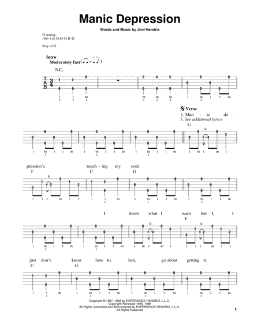 Manic Depression Banjo scores gallery preview page 1