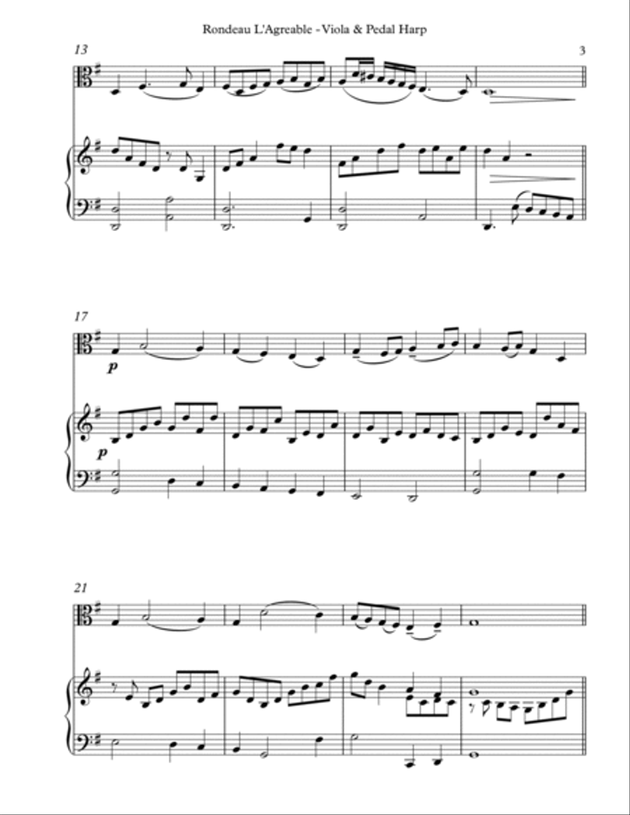 Rondeau L’Agreable, Duet for Viola & Pedal Harp String Duet scores gallery preview page 3