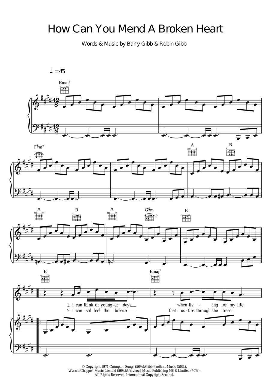 How Can You Mend A Broken Heart Violin Solo scores gallery preview page 1