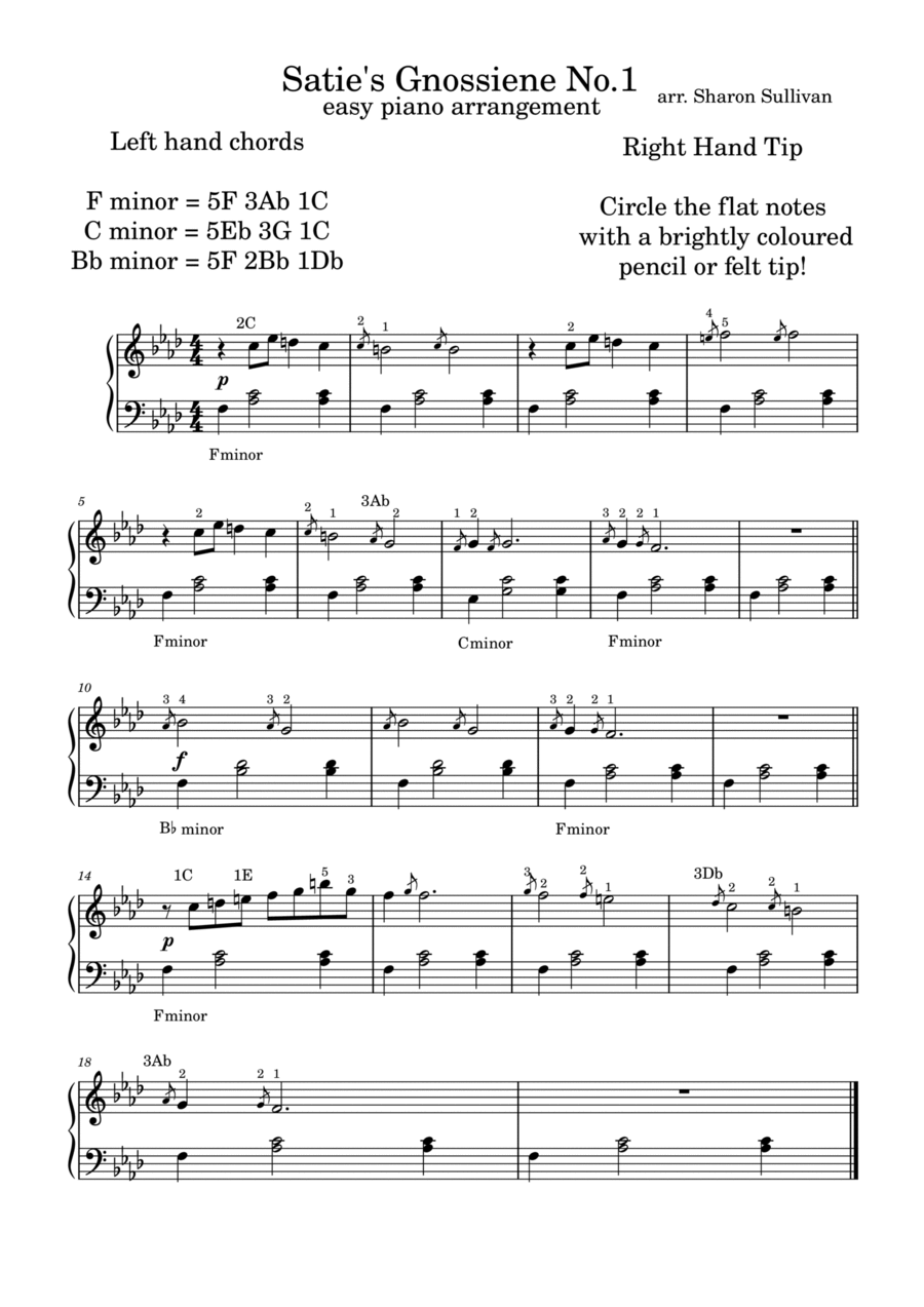 Gnossienne No.1 Easy Piano scores gallery preview page 1