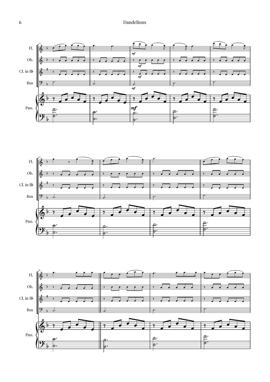 Dandelions Woodwind Quartet scores gallery preview page 6