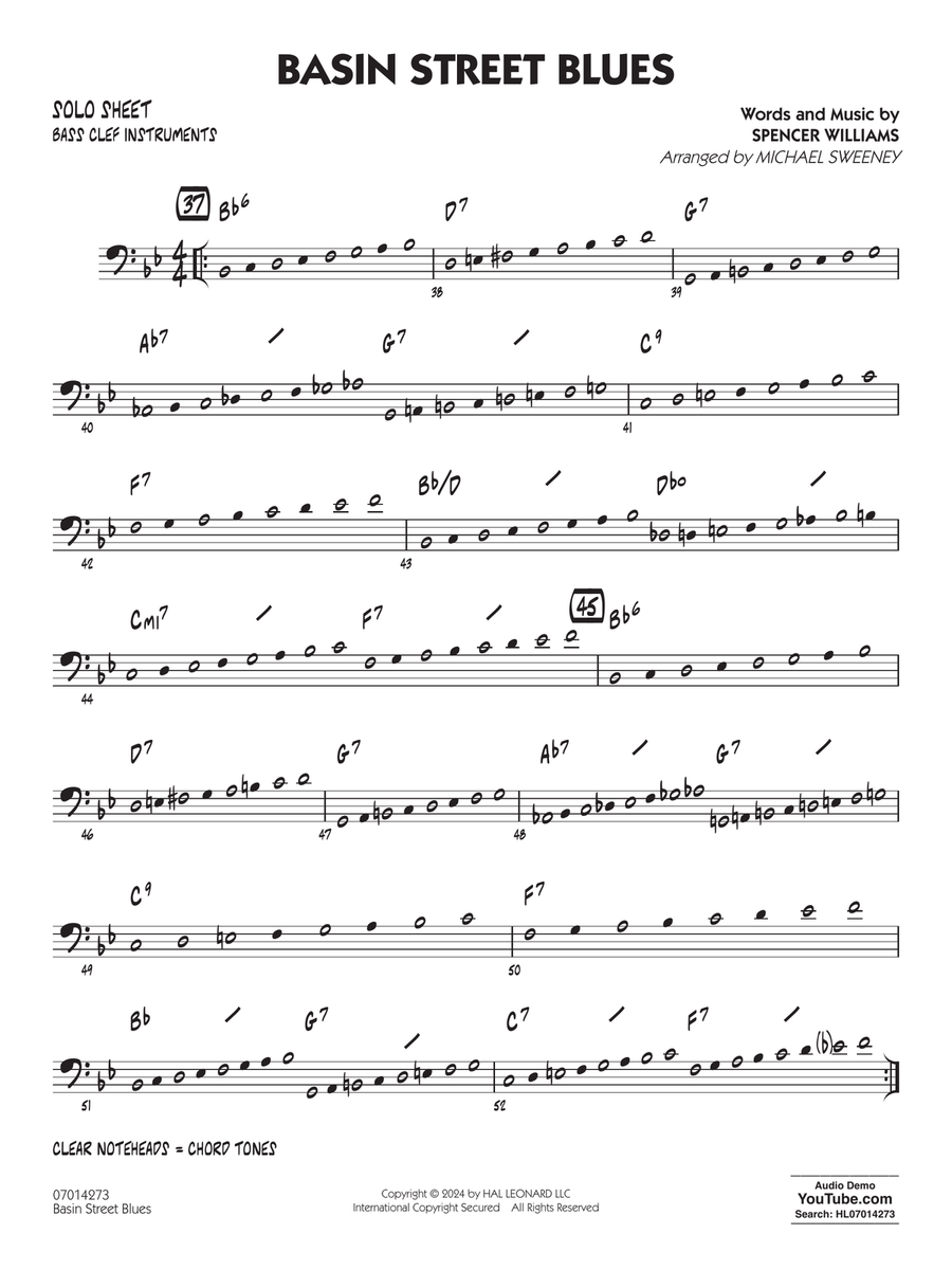 Basin Street Blues (arr. Michael Sweeney) - Bass Clef Solo Sheet Jazz Ensemble scores gallery preview page 1