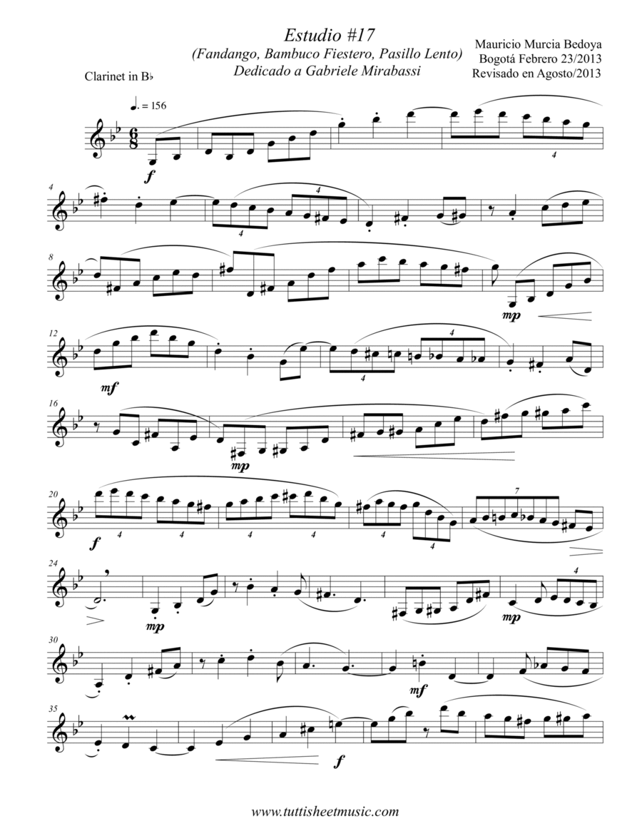 Etude #17 (mix of Colombian rhythms), for Solo Clarinet image number null