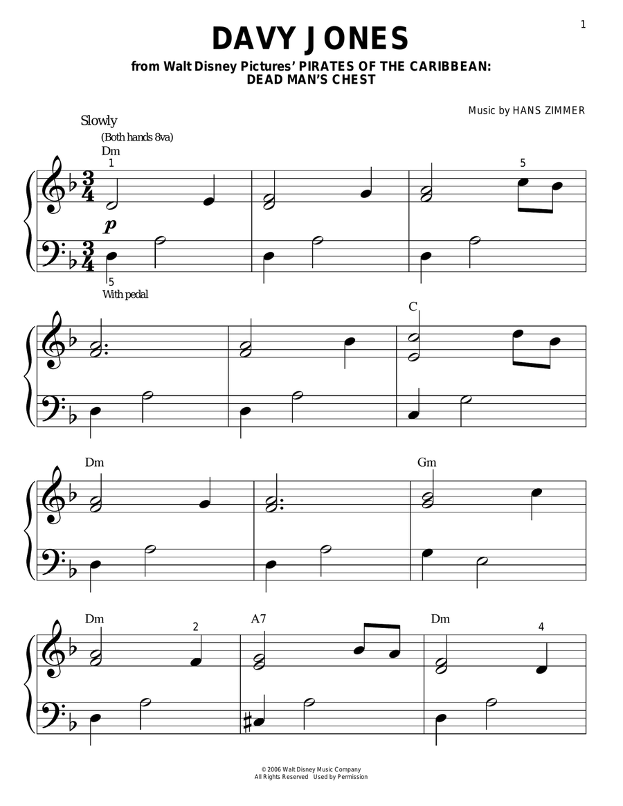 Davy Jones (from Pirates Of The Caribbean: Dead Man's Chest) Easy Piano scores gallery preview page 1