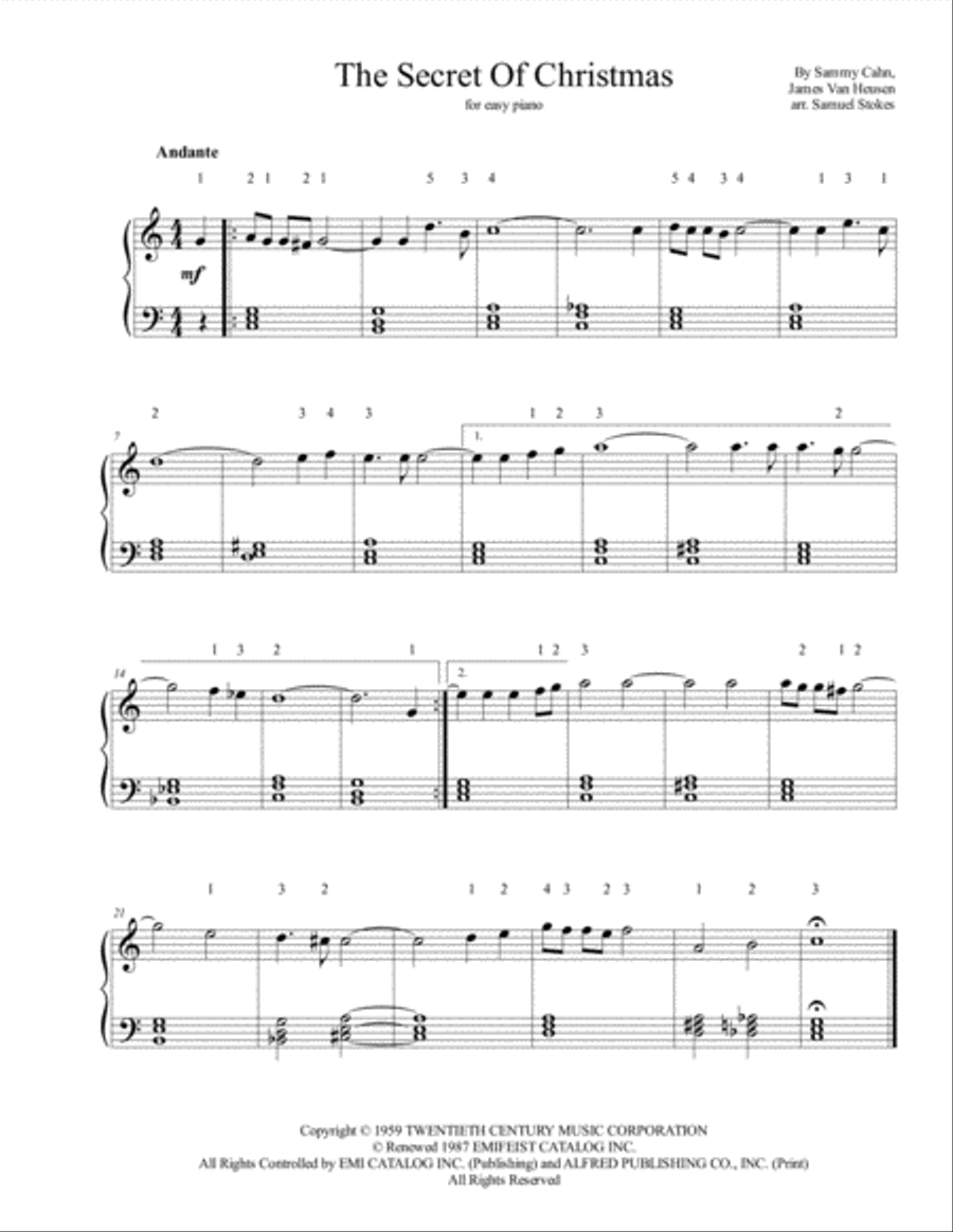The Secret Of Christmas Easy Piano scores gallery preview page 1