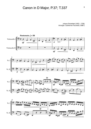 Johann Pachelbel - Canon in D Major, P.37; T.337. Arrangement for Violincello Duet. Score and Parts