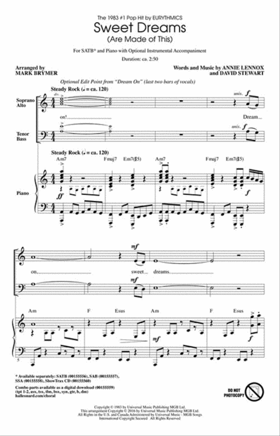Sweet Dreams (Are Made of This) 4-Part scores gallery preview page 2