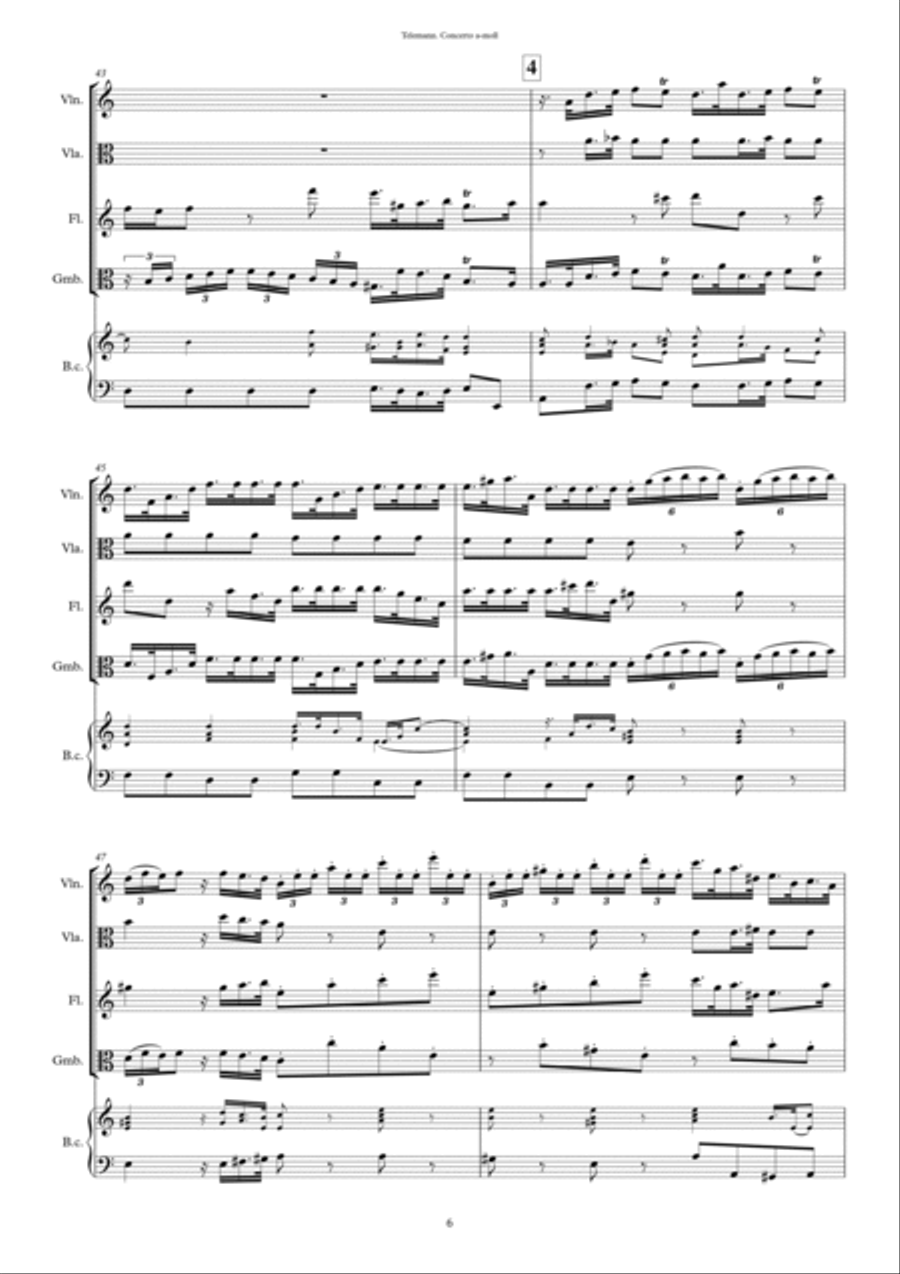 Telemann. Concert A-minor. Twv 52:a1 Small Ensemble scores gallery preview page 6