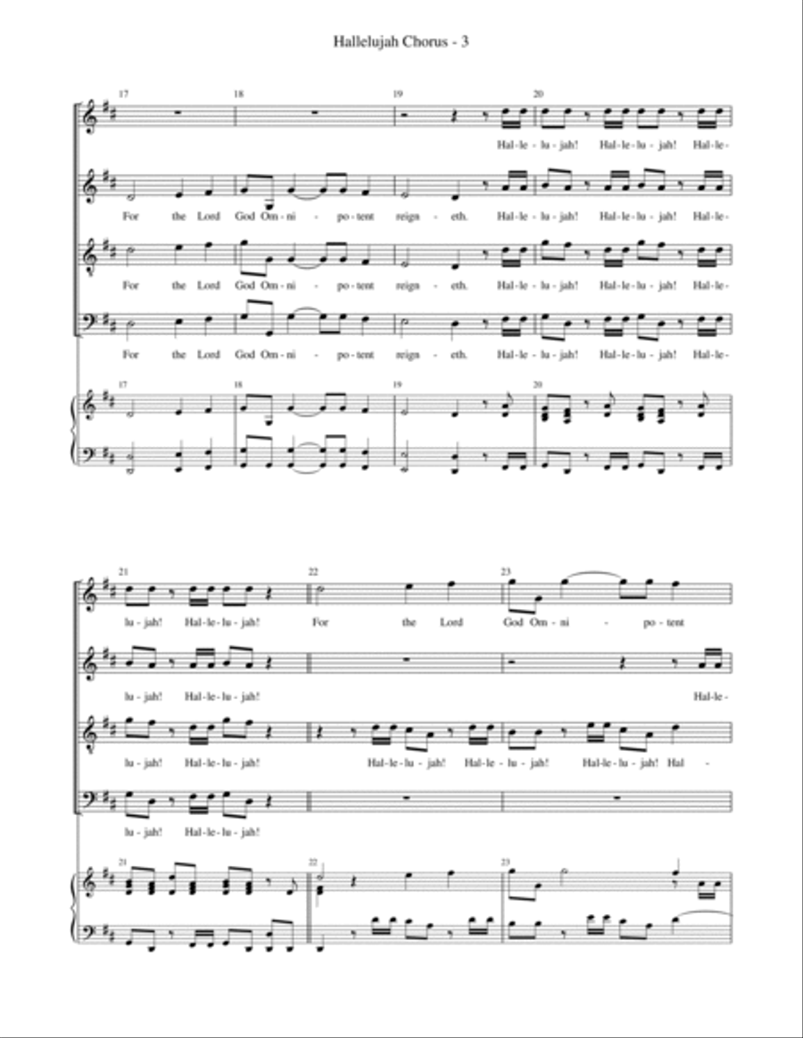Hallelujah Chorus (SATB, key of D) 4-Part scores gallery preview page 4