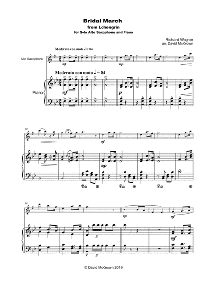 Bridal March, "Here Comes The Bride", for Solo Alto Saxophone and Piano image number null