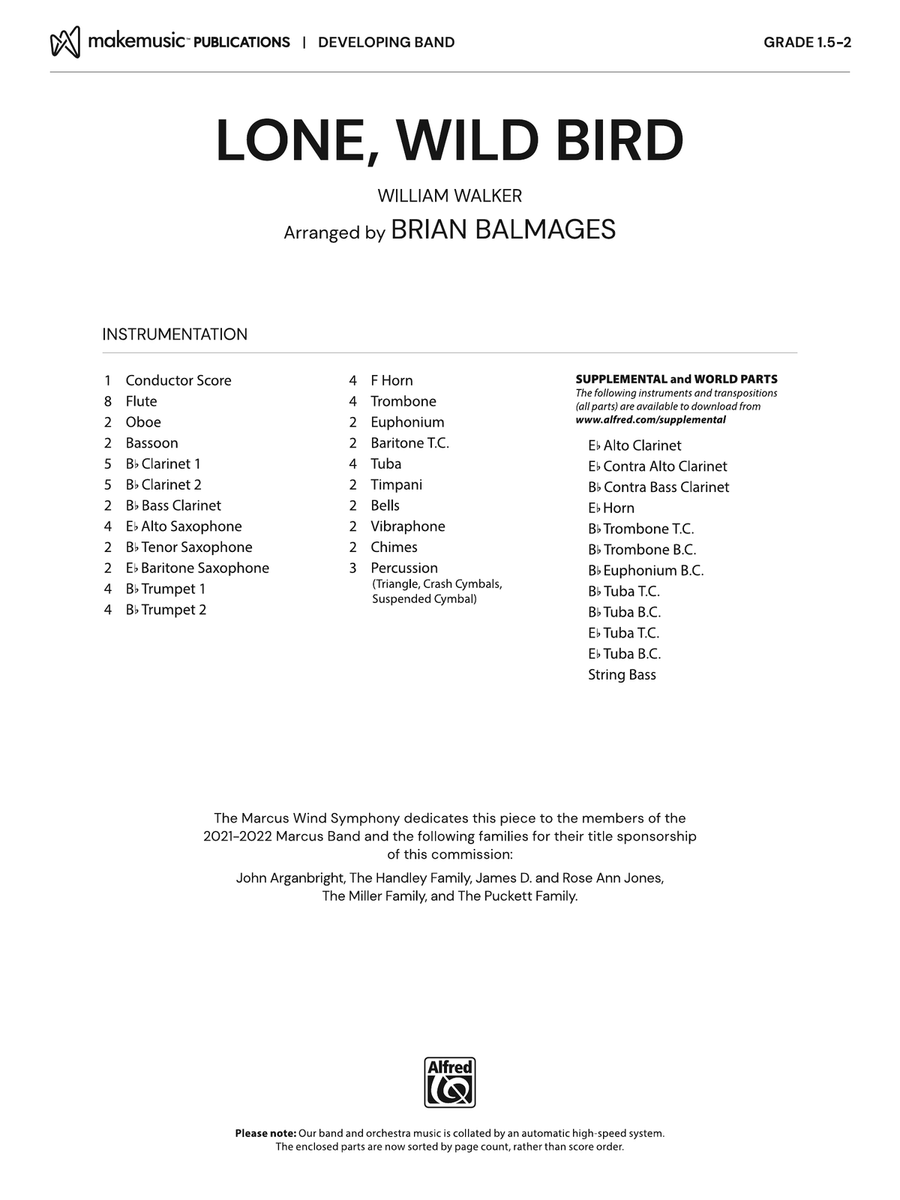 Lone, Wild Bird: Score