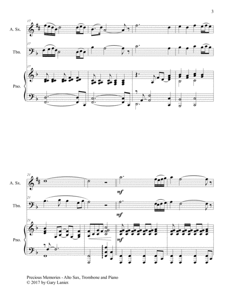 Precious Memories (Trio - Alto Sax, Trombone & Piano with Score/Part) image number null