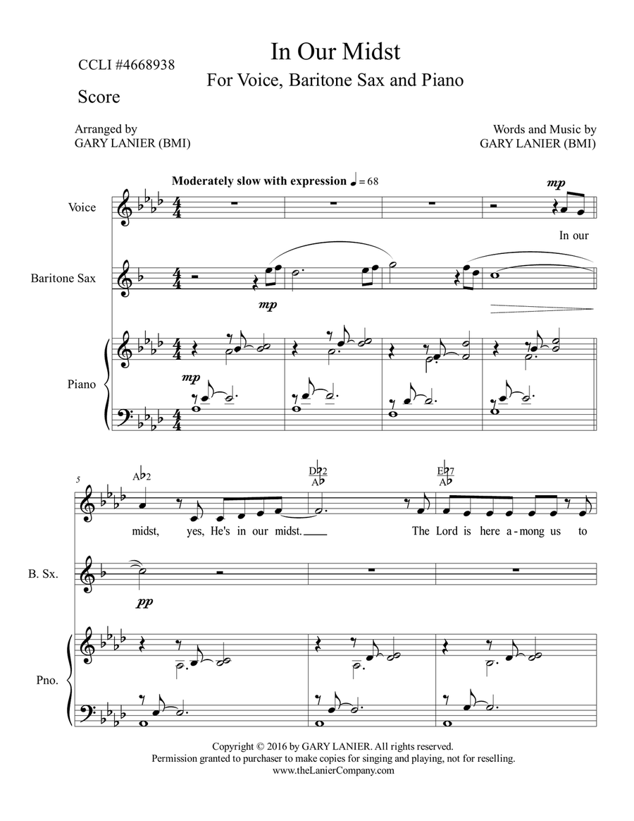 IN OUR MIDST WORSHIP SUITE (For Voice, Baritone Sax and Piano with Parts) Piano, Vocal scores gallery preview page 2