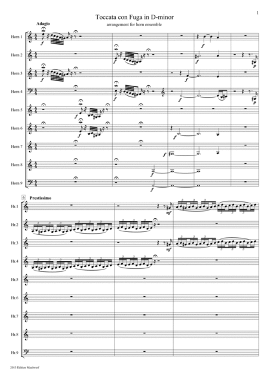 Toccata con Fuga in D-minor Horn scores gallery preview page 3