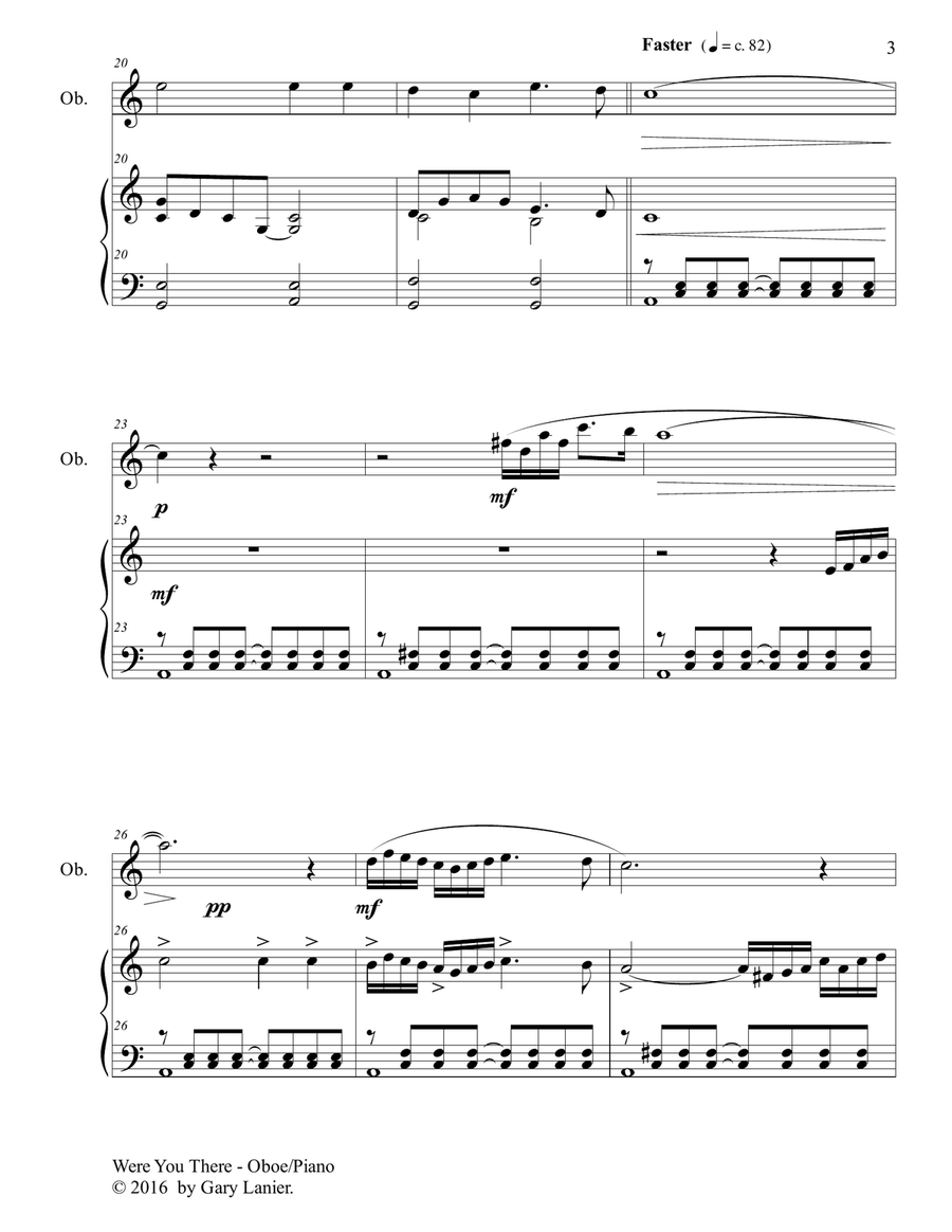 Gary Lanier: WERE YOU THERE (Duet – Oboe & Piano with Parts) Woodwind Duet scores gallery preview page 4