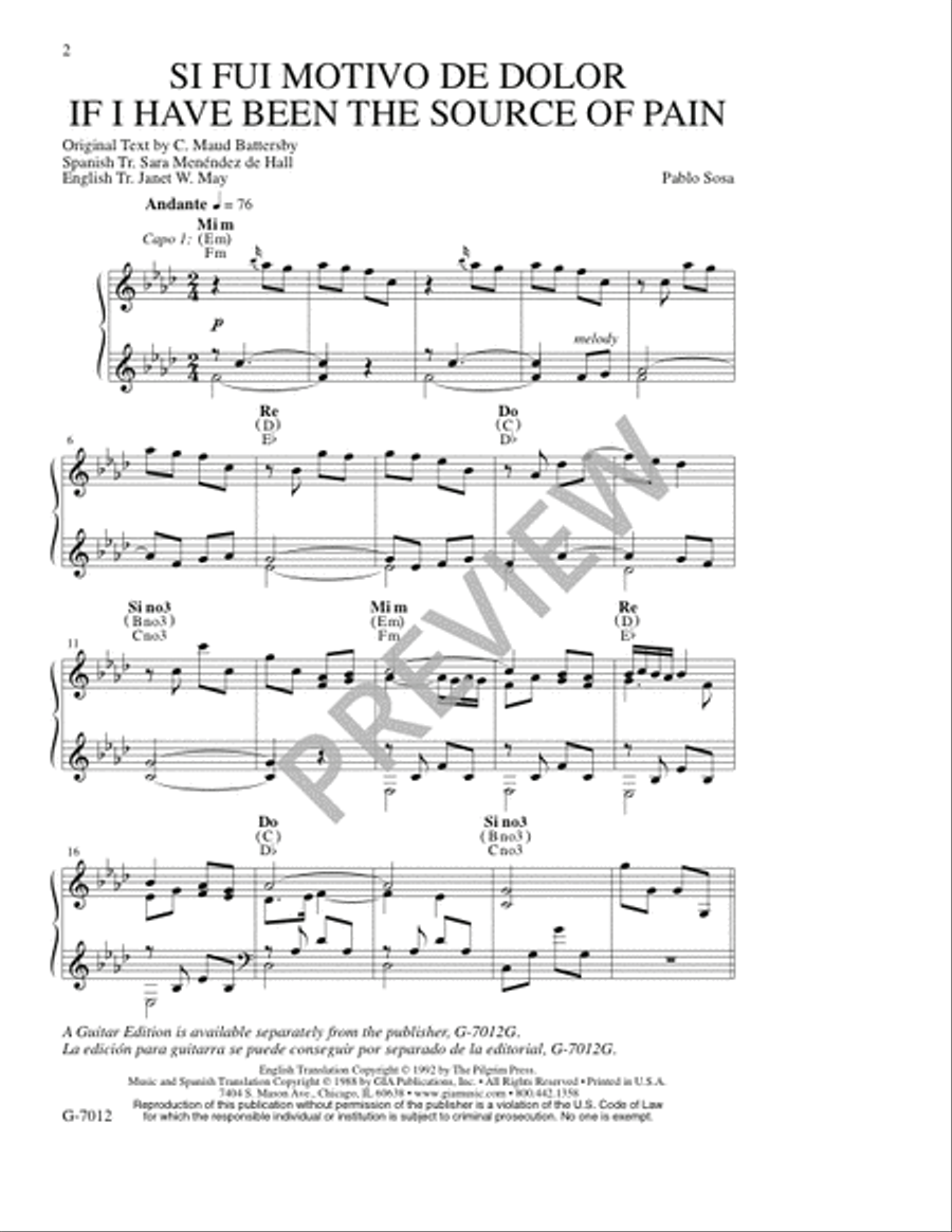 Si fui motivo de dolor/ If I Have Been the Source of Pain 4-Part scores gallery preview page 2