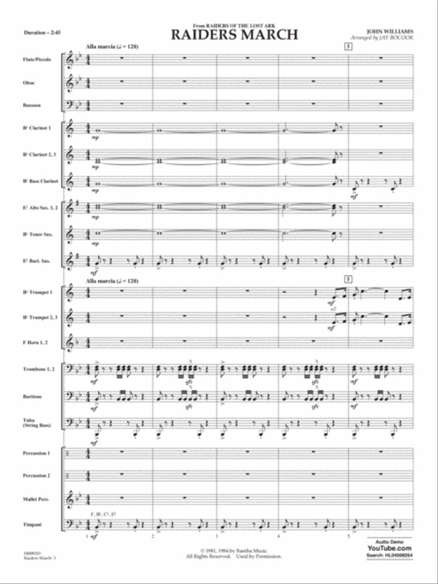Raiders March (from Raiders Of The Lost Ark) (arr. Jay Bocook) - Conductor Score (Full Score) Concert Band scores gallery preview page 2