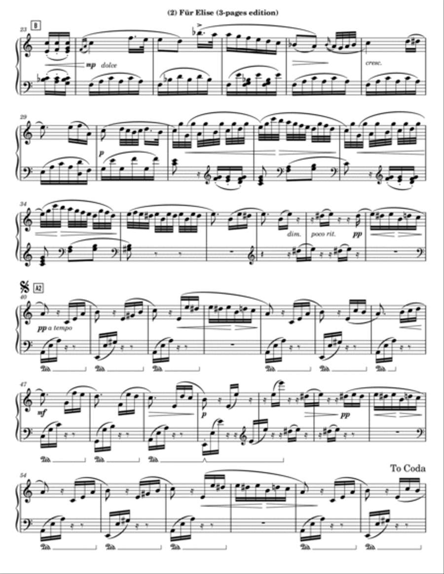 Fur Elise (3-Pages Edition) Piano Solo scores gallery preview page 2